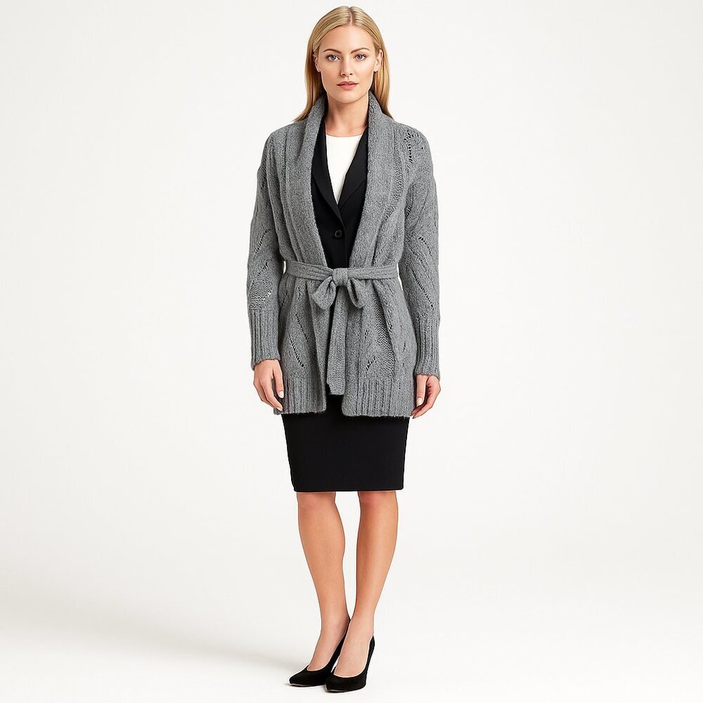 NWT White House Black Market Long Sleeve Belted Coatigan Night Owl Small Cardi